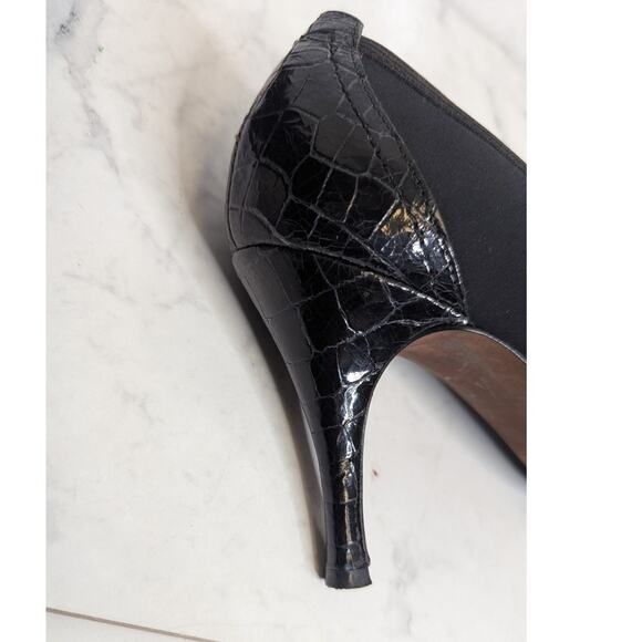 Donald J Pliner black croc embossed strappy open toe high heels pumps size 7.5 - Picture 6 of 12